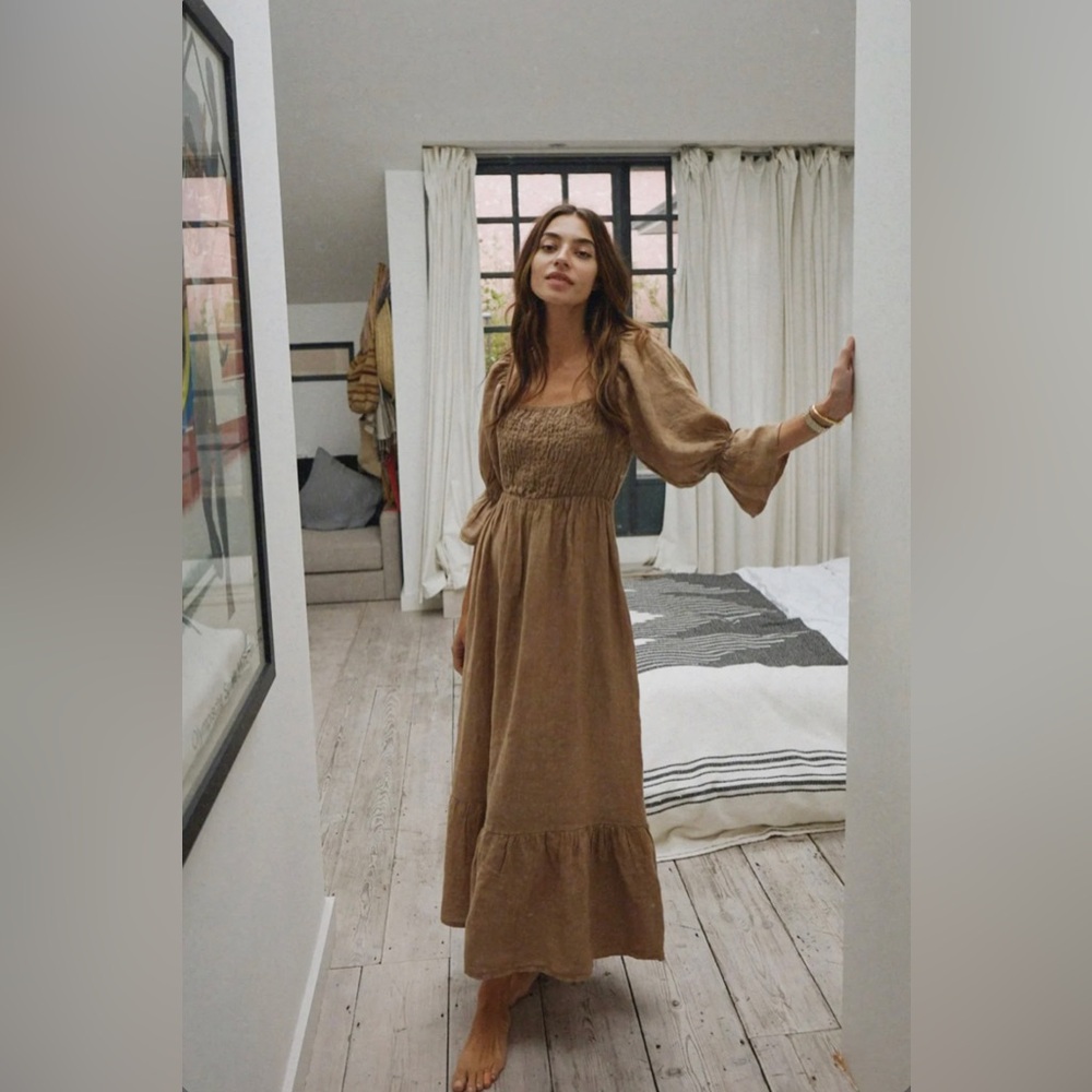 Beachwood Baby Tan Linen Maxi Dress